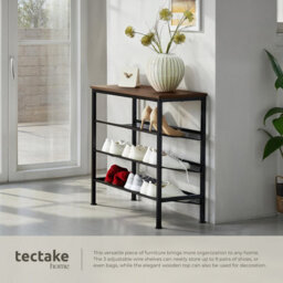 Tectake Shoe Rack Wolverhampton - Surface Shelf And 3 Grid Shelves, Industrial Style -  - Industrial Wood Dark, Rustic - thumbnail 4