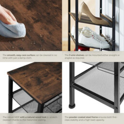 Tectake Shoe Rack Wolverhampton - Surface Shelf And 3 Grid Shelves, Industrial Style -  - Industrial Wood Dark, Rustic - thumbnail 5