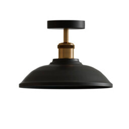 Vintage Semi Flush Mount Ceiling Light With E27 Base 24Cm Metal Shade For Kitchen, Living Room Black  Without Bulb - thumbnail 1
