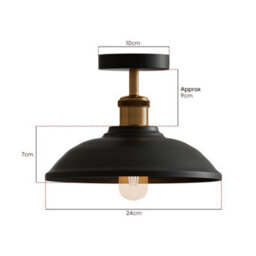 Vintage Semi Flush Mount Ceiling Light With E27 Base 24Cm Metal Shade For Kitchen, Living Room Black  Without Bulb - thumbnail 3