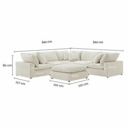 Xample Aiden & Ivy Sereen Cream Fabric 6 Piece Modular Sofa, Feather Blend Cushions, Reversible Seating, Ottoman, 6 Accent Pillows - thumbnail 2