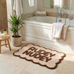 Allure Bath Fashions Rudey Nudey Slogan Scalloped Bath Mat Non Slip Bathroom Rug (Chocolate/cream) - thumbnail 3