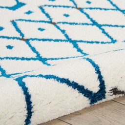 White Blue Shaggy Modern Moroccan Geometric Rug Easy To Clean Living Room Bedroom And Dining Room-282Cm X 389Cm - thumbnail 7