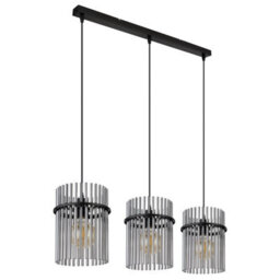 Luminosa Lighting Luminosa Gorley Bar Pendant Ceiling Light Matt Black Smoke Glass Shade 3X E27 - thumbnail 2