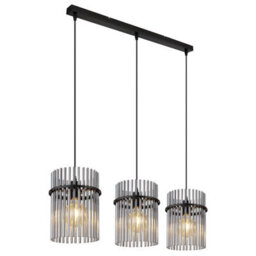 Luminosa Lighting Luminosa Gorley Bar Pendant Ceiling Light Matt Black Smoke Glass Shade 3X E27 - thumbnail 1