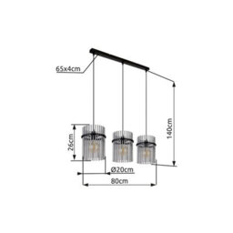 Luminosa Lighting Luminosa Gorley Bar Pendant Ceiling Light Matt Black Smoke Glass Shade 3X E27 - thumbnail 6