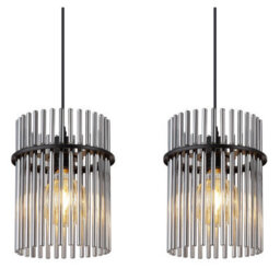 Luminosa Lighting Luminosa Gorley Bar Pendant Ceiling Light Matt Black Smoke Glass Shade 3X E27 - thumbnail 4