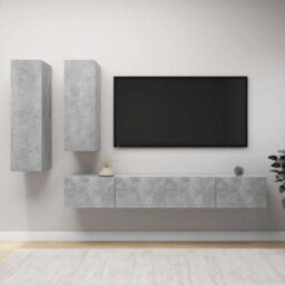 Berkfield 4 Piece Tv Cabinet Set Concrete Grey Engineered Wood - thumbnail 1