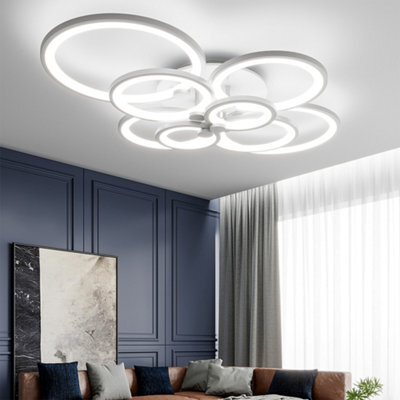 Living And Home Modern 8 Circular Metal And Acrylic Led Semi Flush Ceiling Light Fixture For Nordic Decor, Cool White - image 1