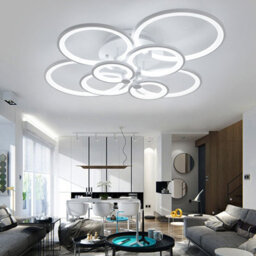 Living And Home Modern 8 Circular Metal And Acrylic Led Semi Flush Ceiling Light Fixture For Nordic Decor, Cool White - thumbnail 3