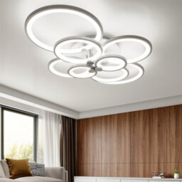 Living And Home Modern 8 Circular Metal And Acrylic Led Semi Flush Ceiling Light Fixture For Nordic Decor, Cool White - thumbnail 2