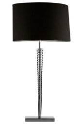 Orsina Table Lamp With Screw Shaped Stainless Steel Base, High Gloss Nickel Finish, Black Fabric Tapered Shade