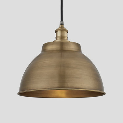 Industville Brooklyn Outdoor & Bathroom Dome Pendant, 13 Inch, Brass, Brass Holder, Globe Glass