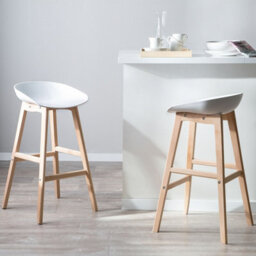 Beliani Set Of 2 Counter-Height Bar Stools 85Cm Light Beechwood Legs White Matt - thumbnail 2