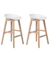 Beliani Set Of 2 Counter-Height Bar Stools 85Cm Light Beechwood Legs White Matt - thumbnail 3