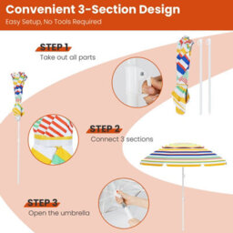 Gainoom 178 Cm Beach Umbrella Upf50+ Sun Protection Portable Outdoor Sunshade Parasol - thumbnail 8