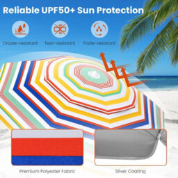 Gainoom 178 Cm Beach Umbrella Upf50+ Sun Protection Portable Outdoor Sunshade Parasol - thumbnail 5