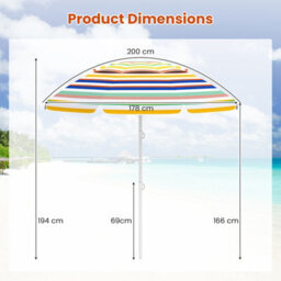 Gainoom 178 Cm Beach Umbrella Upf50+ Sun Protection Portable Outdoor Sunshade Parasol - thumbnail 2