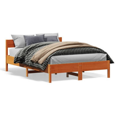 Berkfield Bed Frame Without Mattress Wax Brown 135X190 Cm Double Solid Wood Pine - image 1