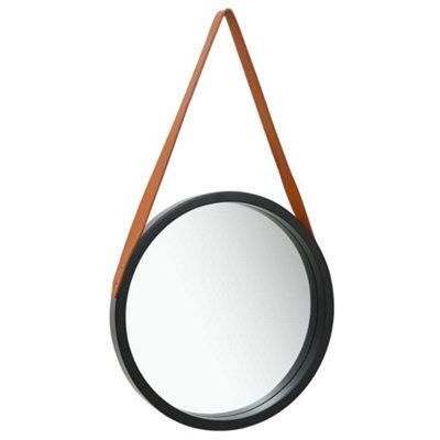 Berkfield Wall Mirror With Strap 50 Cm Black - image 1