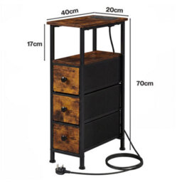 Levede Bedside Table With Led Light Charging 3 Fabric Drawers Brown - thumbnail 4
