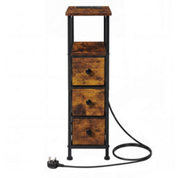 Levede Bedside Table With Led Light Charging 3 Fabric Drawers Brown - thumbnail 3