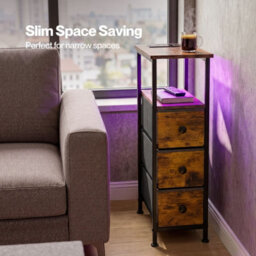 Levede Bedside Table With Led Light Charging 3 Fabric Drawers Brown - thumbnail 8