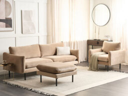 Beliani Living Room Set 5 Seater Vinterbro Velvet Beige With Ottoman - thumbnail 2