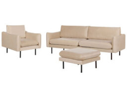 Beliani Living Room Set 5 Seater Vinterbro Velvet Beige With Ottoman
