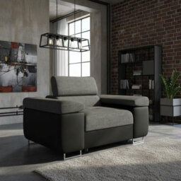 Torezio Armchair Adjustable Headrests Upholstered Freestanding Chipboard Frame Metal Legs 134X102X90Cm Black And Grey - thumbnail 1