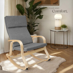 Tectake 1 Rocking Chair Roca - With Armrests, Comfortable Padding And Floor Protectors  - Light Grey - thumbnail 8