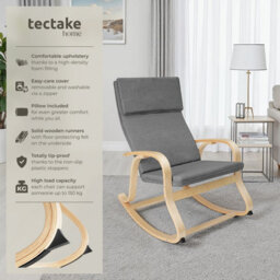 Tectake 1 Rocking Chair Roca - With Armrests, Comfortable Padding And Floor Protectors  - Light Grey - thumbnail 2