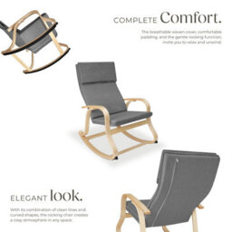 Tectake 1 Rocking Chair Roca - With Armrests, Comfortable Padding And Floor Protectors  - Light Grey - thumbnail 3