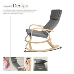 Tectake 1 Rocking Chair Roca - With Armrests, Comfortable Padding And Floor Protectors  - Light Grey - thumbnail 4