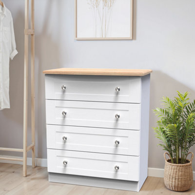 Santander Ready Assembled Matt White & Oak 4 Drawer Wide Chest (H)882mm (W)765mm (D)415mm - image 1
