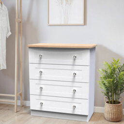Santander Ready Assembled Matt White & Oak 4 Drawer Wide Chest (H)882mm (W)765mm (D)415mm - thumbnail 1