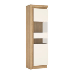 Furniture To Go Lyon Tall Narrow Display Cabinet (Rhd) In Riviera Oak/white High Gloss