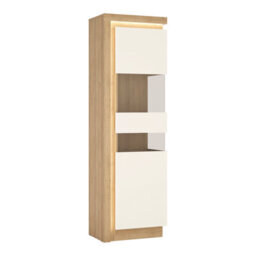 Furniture To Go Lyon Tall Narrow Display Cabinet (Rhd) In Riviera Oak/white High Gloss - thumbnail 2