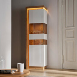 Furniture To Go Lyon Tall Narrow Display Cabinet (Rhd) In Riviera Oak/white High Gloss - thumbnail 5