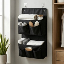 Black Space-Saving Wall-Mounted Organizer Multi-Compartment Pocket Storage Camper - thumbnail 2