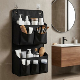 Black Space-Saving Wall-Mounted Organizer Multi-Compartment Pocket Storage Camper - thumbnail 3