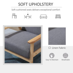 Homcom Accent Chair With Wood Frame Wide Seat Linen Armchair Grey - thumbnail 4