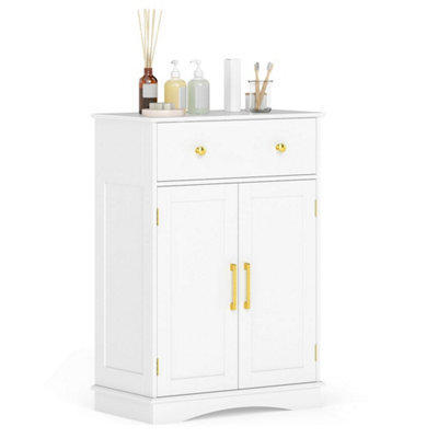 Bathroom White Floor Cabinet Freestanding Storage Cupboard With Drawer - image 1