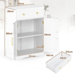 Bathroom White Floor Cabinet Freestanding Storage Cupboard With Drawer - thumbnail 2