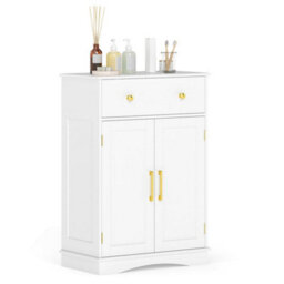 Bathroom White Floor Cabinet Freestanding Storage Cupboard With Drawer - thumbnail 1