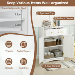 Bathroom White Floor Cabinet Freestanding Storage Cupboard With Drawer - thumbnail 6