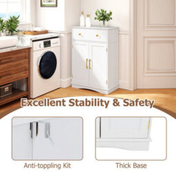 Bathroom White Floor Cabinet Freestanding Storage Cupboard With Drawer - thumbnail 4