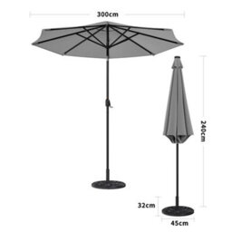 Living And Home 3M Large Garden Solar 24 Led Lights Parasol Outdoor Patio Umbrella Sun Shade Crank Tilt With Vintage Base, Light Grey - thumbnail 6