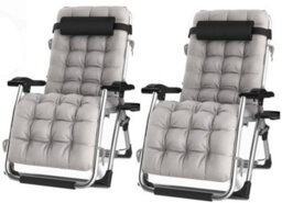 Groundlevel Pair Of Luxury Gravity Garden Sun Lounger / Relaxer Chair With Cushion - Grey - thumbnail 1