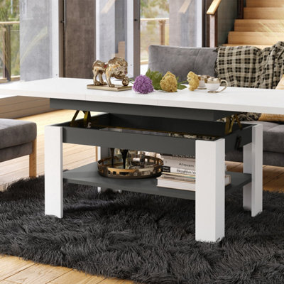 Heze Furniture Runa 2 In 1 Extending Coffee / Dining Table 130-170Cm - White / Anthracite - image 1